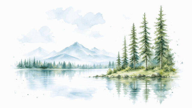 Clear Water Mountain Lake isolated watercolor vector illustration svg