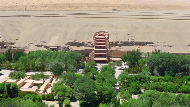 Aerial View of Mogao Grottoes in Dunhuang, Gansu China
Ancient Buddhist Caves Mogao Grottoes Desert Landscape Panorama