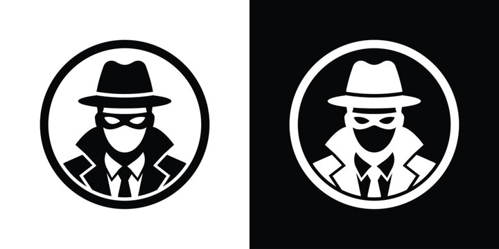 Spy hacker agent profile avatar icon in a circle. Incognito mode, anonymous user, data privacy breach, and secret agent symbol vector illustration.