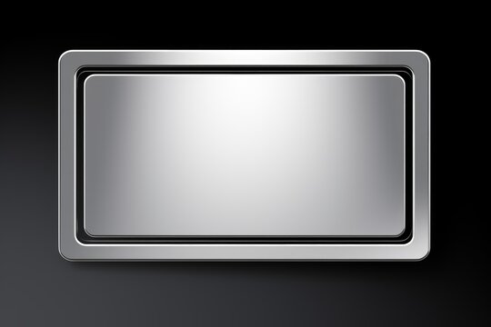 Polished chrome plate with rounded corners reflecting light on a gradient background
