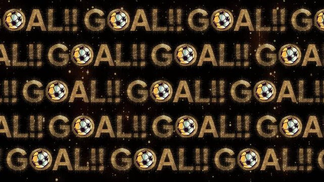 The animation featuring the word "goal" looks luxurious and elegant with a golden glitter effect. The score of a soccer match is displayed.