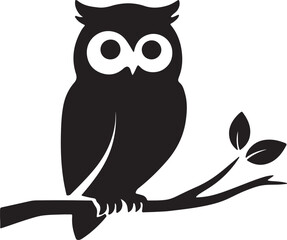 Obraz premium Owl perched on a tree branch silhouette illustration with wildlife silhouette isolated predator creature minimalist illustration woodland