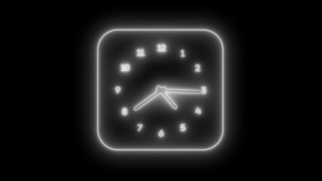 Glowing neon Classic Countdown Clock Animation Isolated on Alpha Channel Background