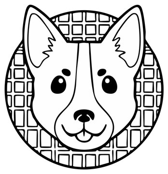 Cartoon Corgi Dog Head in a Circle with a Grid Pattern