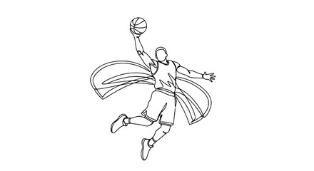 Fototapeta premium Basketball Player Dunking with Flowing Cape - Continuous Line Art