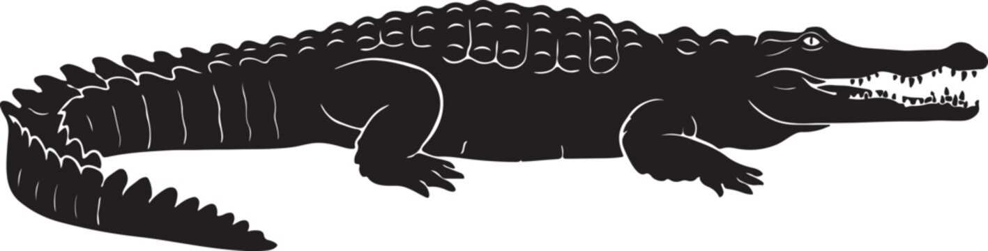 Black silhouette of an alligator vector illustration with alligator crocodile silhouette wildlife predator isolated illustration creature