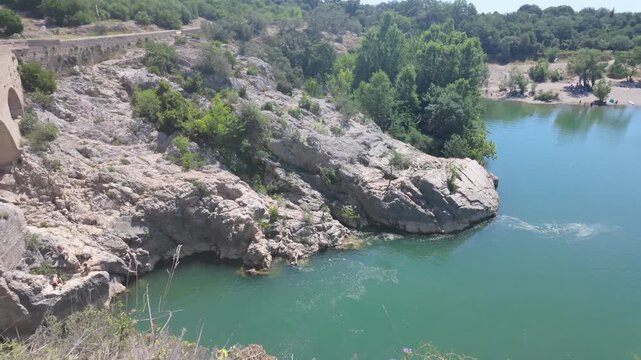 Scenic view of Pont du Diable river landscape