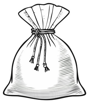 Sketch Illustration of a Tied Bag Filled with Unknown Contents Package Sack Tied Close