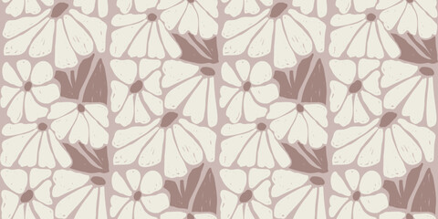 Seamless pattern of retro hand drawn abstract flowers in mauve pink and beige tones  © Little Joy Designs