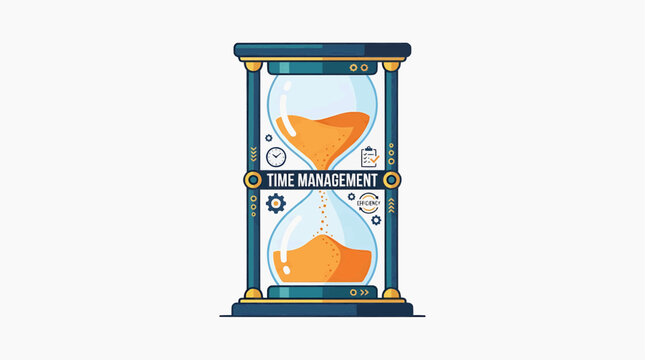Hourglass Symbolizing Time Management: An antique hourglass with a sand timer filled with orange sand stands as a symbolic representation of time management, efficiency.