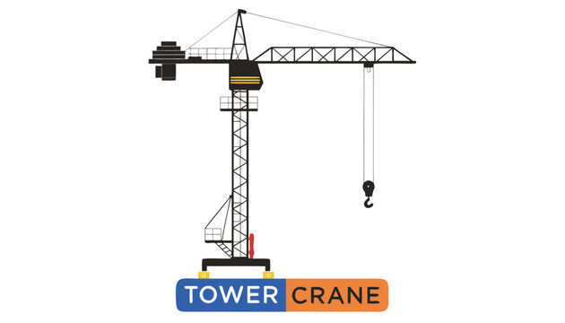 Very beautiful realistic vector illustration of a TOWER CRANE with modern construction engineering design, clean structural details, professional industrial appearance, isolated on white background, w