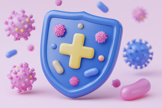 Immune system shield protecting from viruses and bacteria, healthcare concept, medical defense and protection