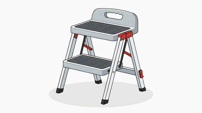Two-Step Folding Ladder: A compact and sturdy two-step folding ladder, perfect for reaching high shelves or performing minor household tasks, depicted with its safety features.