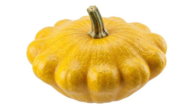 Yellow pattypan squash isolated on white background, fresh organic scalloped squash, ripe summer squash vegetable for healthy cooking