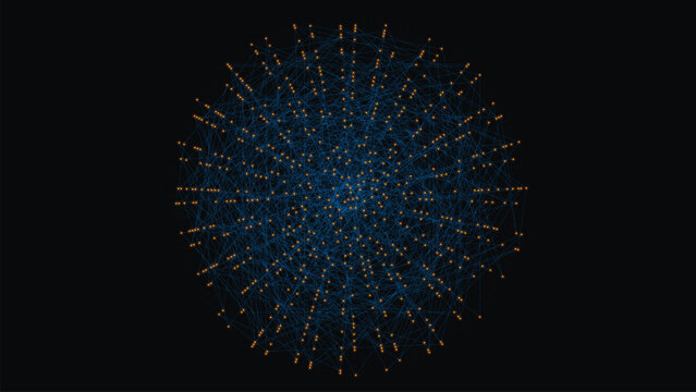 Abstract digital network sphere with glowing orange nodes