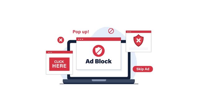4k Laptop with Blocked Ads and Warnings. Online Privacy, and Secure Browsing Concept Animation Video
