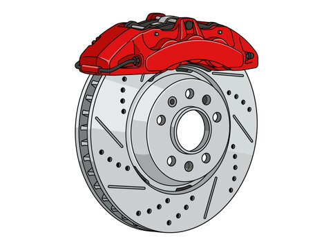 Ventilated performance brake disc with sport caliper, automotive racing accessory