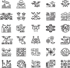 Urban Air Mobility Line Icons Set for Smart Cities, Electric Aviation, Air Transport Networks and Future Mobility Systems © Abdul