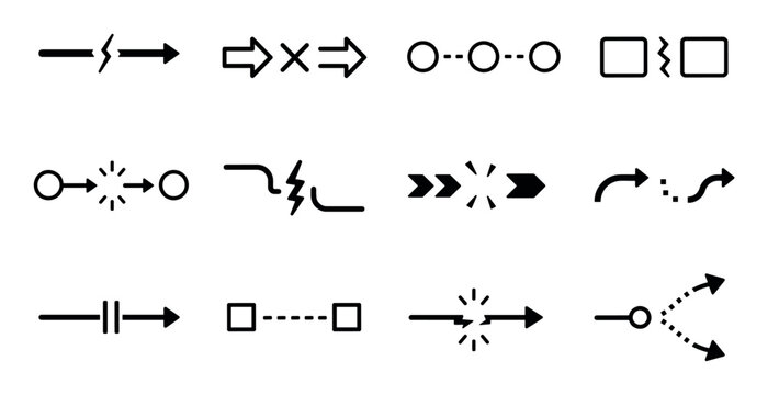 Broken connection line icons representing disconnected links, severed communication, split arrows, and failed data transfer processes