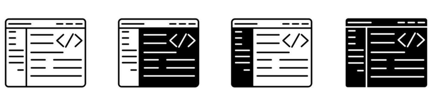 Code editor icon vector set. Programming software illustration sign collection. Development tool symbol. Coding application logo or mark.