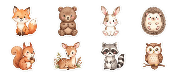 Obraz premium Animals in cute cartoon style isolated on clear background featuring various forest creatures in playful poses