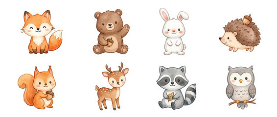 Obraz premium Cute animals in fun poses isolated on clear background for creative projects and children's content