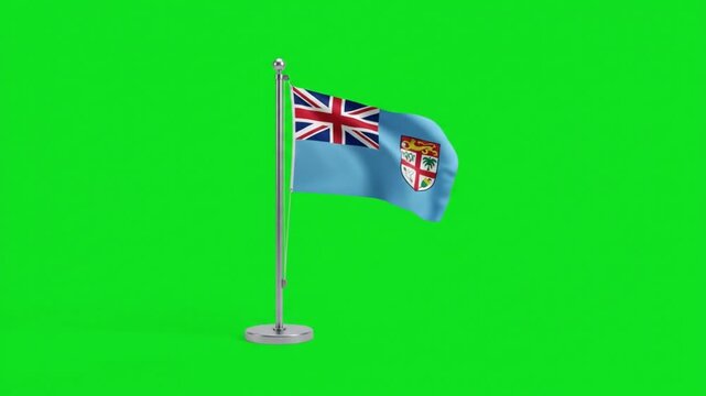 Fiji National Flag Waving on Desk Pole Stand Against Green Screen Background for Global Projects