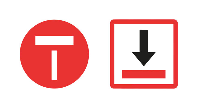 Dead End Road Sign and Down Arrow Symbol on White Background
