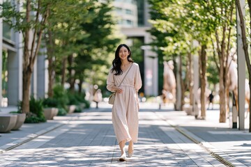 Fototapeta premium young woman walking on the street, tokyo, japan