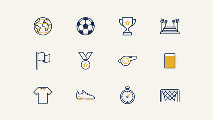 Fototapeta premium International football tournament icon sheet – Suitable for global soccer events, broadcast graphics, or federation branding.
