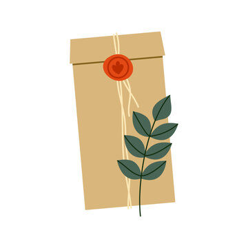 Autumn Mail Vector Illustration Flat Geometric Craft Envelope Wax Seal Isolated