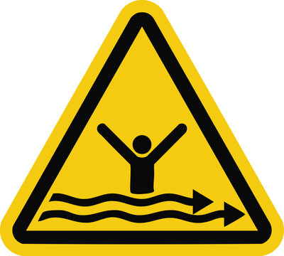 Warning sign depicting a drowning person in a strong current a critical safety symbol for water hazards and rip tides