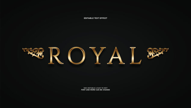 Royal editable text effect vector, luxury golden metallic serif font style with vintage ornament on black background