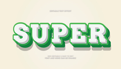 Naklejka premium Super editable text effect vector, bold white cartoon 3d font style with green outline on cream background
