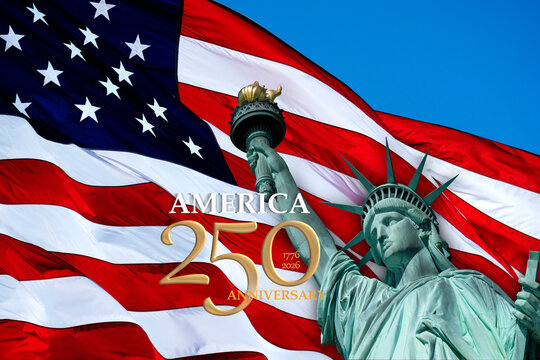 Statue of Liberty with American flag