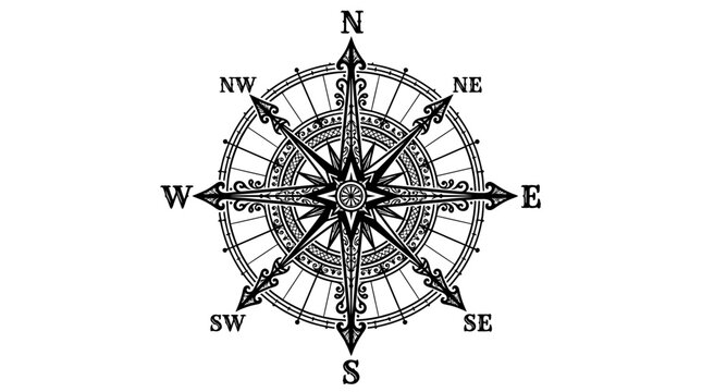 Detailed Navigation Compass Rose Diagram.
