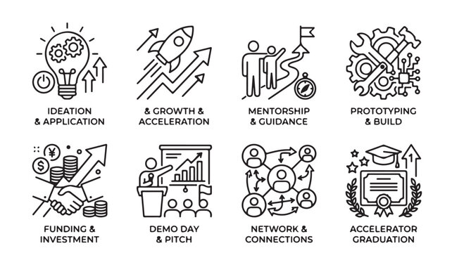 Startup Accelerator Program Icons For Business Growth Concepts isolated on a transparent background
