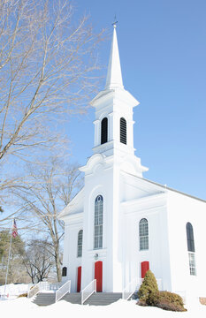 White Reformed Church on sunny Winter day