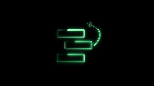 Glowing neon green blocks with a curved arrow shifting upward on a solid black background. Ideal for project management UI, tech update, and flow.