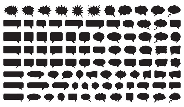 Black speech bubbles and chat shapes collection vector silhouette set for comic book dialogue design