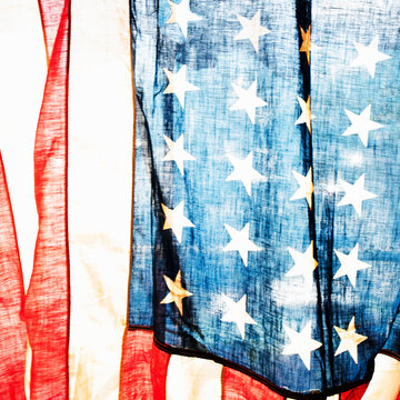 Close-up of back lit American flag