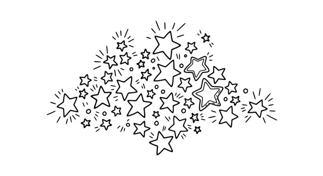 Hand-drawn star cluster with sparkling light bursts, doodle art
