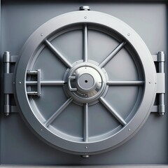 Obraz premium Heavy circular steel vault door, strong security mechanism. Modern bank safe entry with robust locking system. Secure access protection for valuables, financial assets.