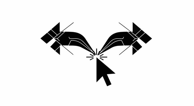 Two hands reaching out and clicking a pointer icon, symbolizing connection or interaction.