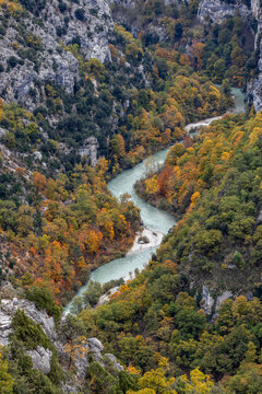 High angle view of Verdon River crossing Verdon Gorge