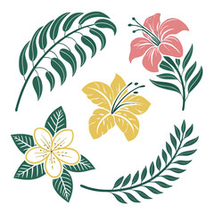 Obraz premium Colorful tropical flowers and leaves illustration with tropical illustration botanical