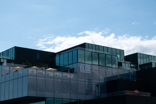 Copenhagen, Denmark - June 06 2026 Modern Glass Architecture of BLOX Building in Copenhagen Denmark