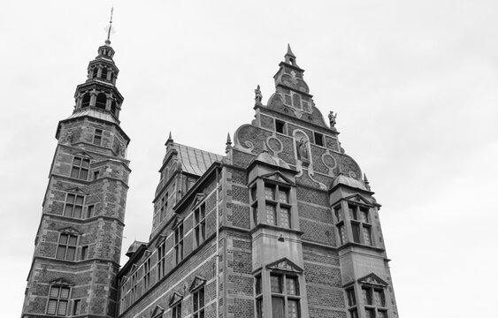 Historic Rosenborg Castle Architecture in Black and White Copenhagen