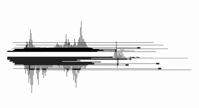 Abstract sound wave visualization with sharp peaks and horizontal lines, representing audio data.