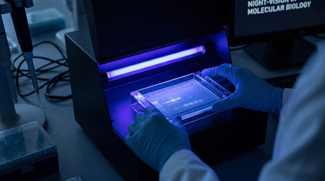 Agarose Gel Under Uv Light for Dna Analysis in Molecular Biology Laboratory